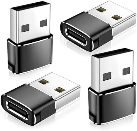 𝟒𝐏𝐚𝐜𝐤 𝐔𝐩𝐠𝐫𝐚𝐝𝐞𝐝 USB to USB C Adapter, Type-C Female to A Male Car Charger Converter for Apple Watch Ultra 8 9 10,iPhone 16 15 14 13 Pro Max, Samsung S24,Serial Adapter, AirPods, iPad, Car
