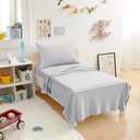Amazon Basics 3 Piece Bed Sheets Set, 100% Cotton Jersey, Includes Super Soft, Flat and Fitted Sheets, Pillowcase, Toddler, Light Gray, Solid