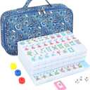 Chinese Mahjong Game Set 146 Qulity Mahjong Blue Tiles 1.4-inch Chinese Mahjong Game Set with Blue Printed Carrying Bag