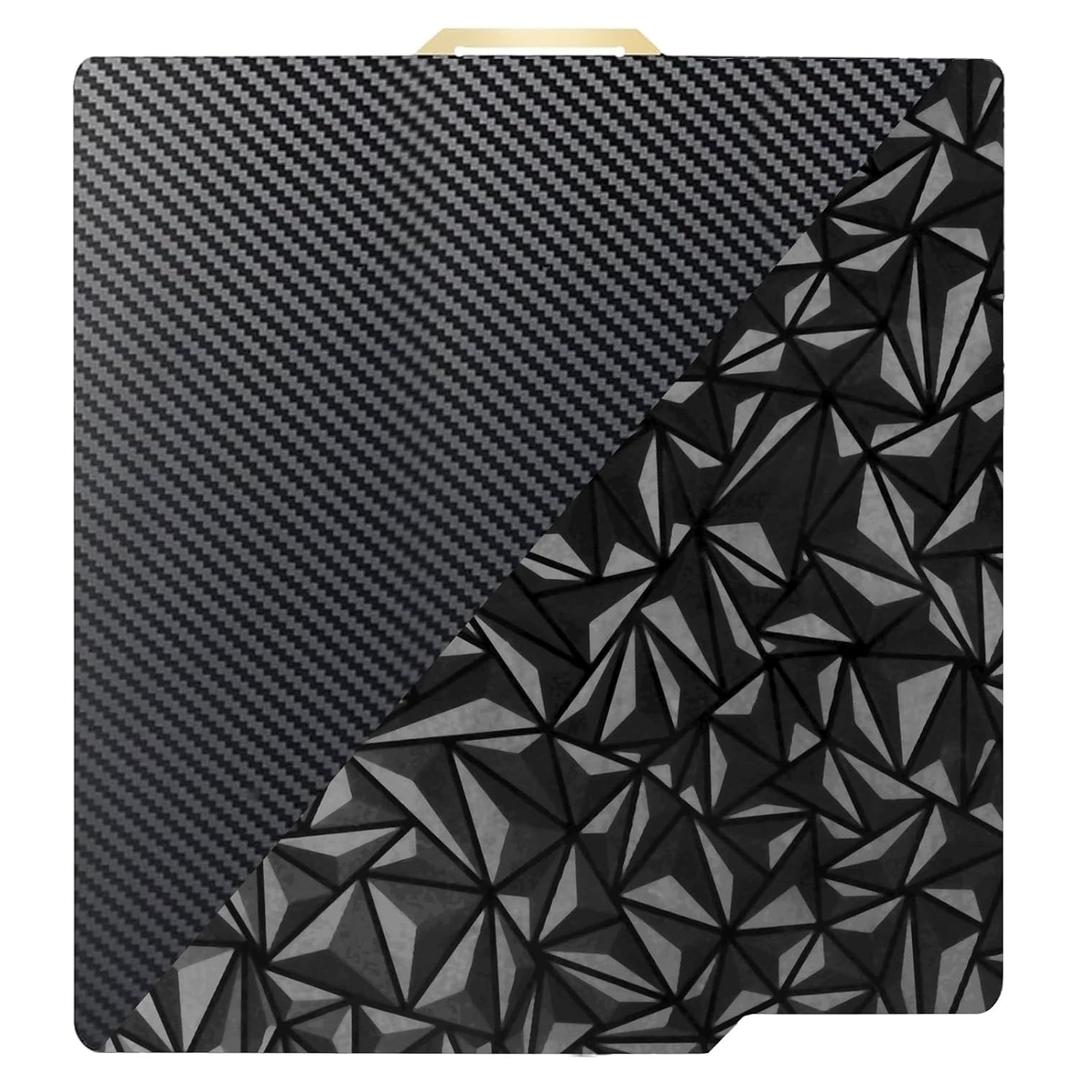 Double Sided PEO PET Build Plate for Bambu Lab X1C/X1/X1E/P1P/P1S/A1, Smooth Diamond PEO+Carbon Fiber Texture PET Spring Steel Sheet Plate 257x257mm for Bambu 3D Printer