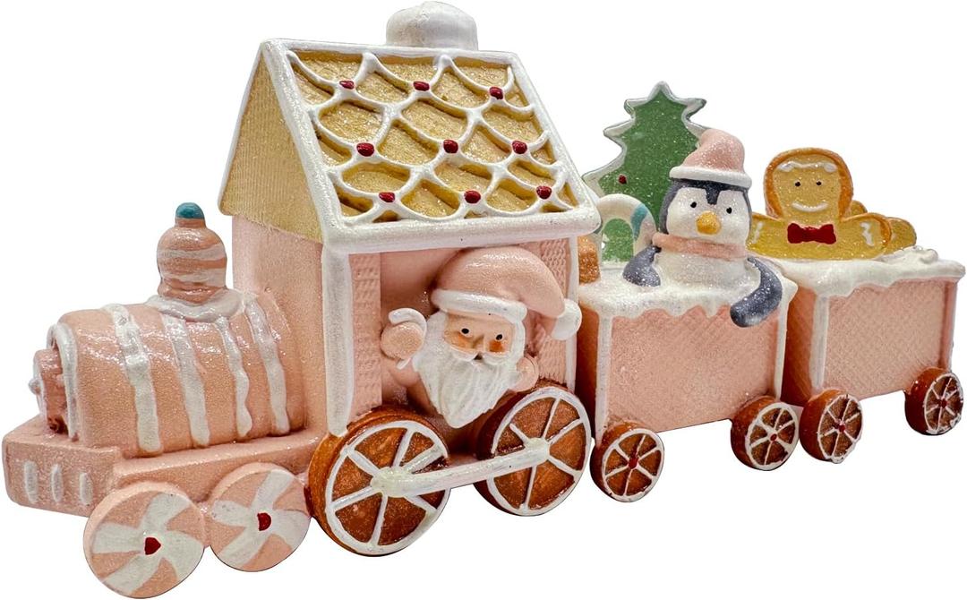 Gingerbread Train Decor Gingerbread Christmas Decorations Indoor Resin Santa Statue Train Figurines Christmas Kitchen Table Party Deco
