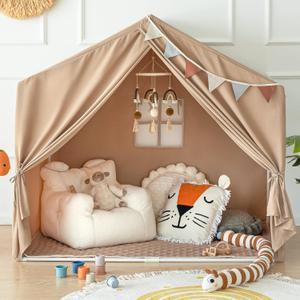 Kids Indoor Play Tent with Mat, Play Tent for Kids Ages 38, Large Playhouse Toddler Tent Indoor, Castle Tent for Girls Boys, Play Cottage, Toy House Birthday Gift