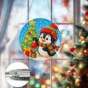 Eiflow Glass Diamond Art Hanging Kit for Adults Full Drill, DIY Christmas Diamonds Painting Window Hanging Board Kit, Stained Glass Crystal Diamond Art Painting Pendant Ornament (Penguin)