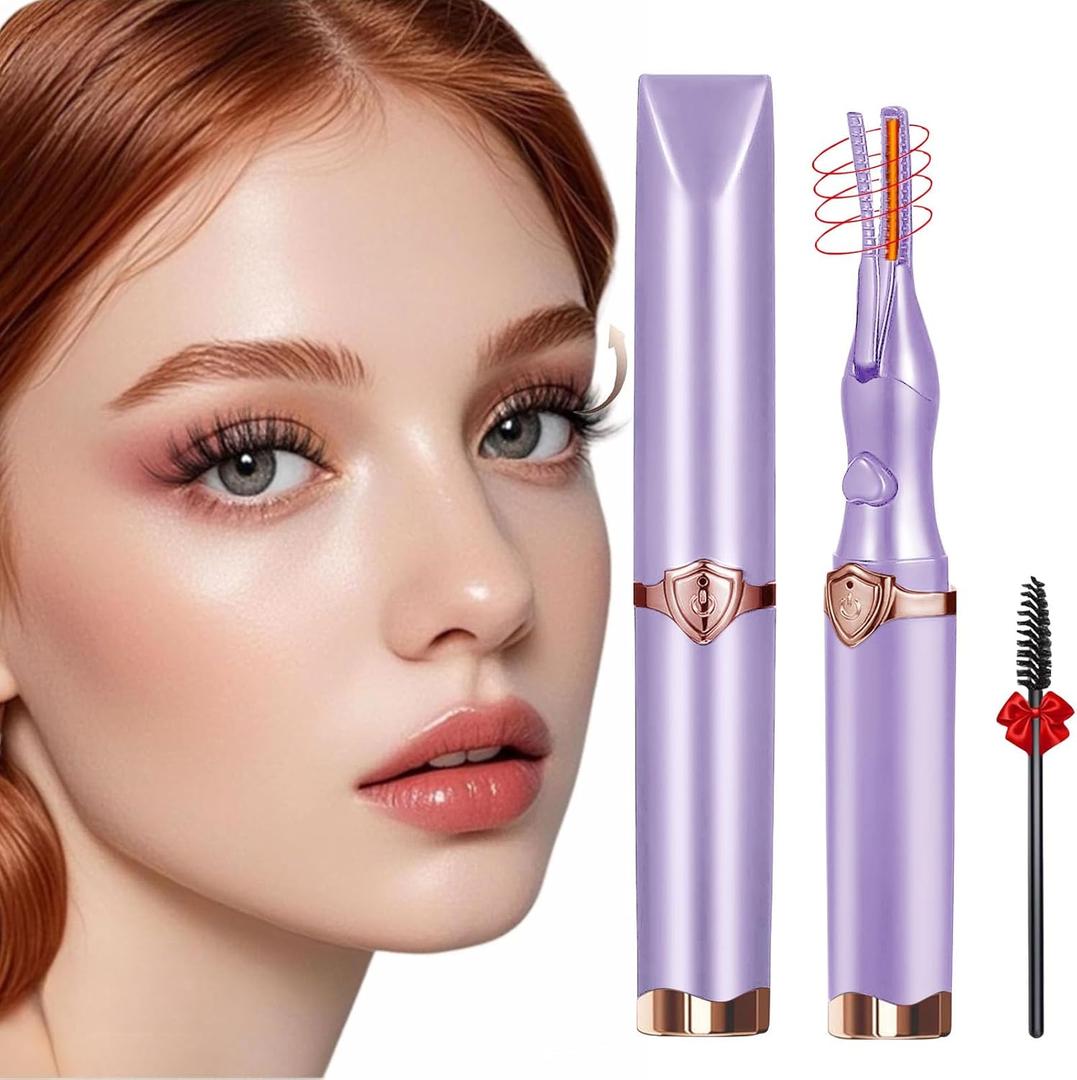 Heated Eyelash Curler, 2-in-1 Clip-Type Design, 3 Temperature Modes, USB Rechargeable Electric Eyelash Curler, Natural Curling 24H Long-Lasting Curl, Gift for Women & Girls, Purple