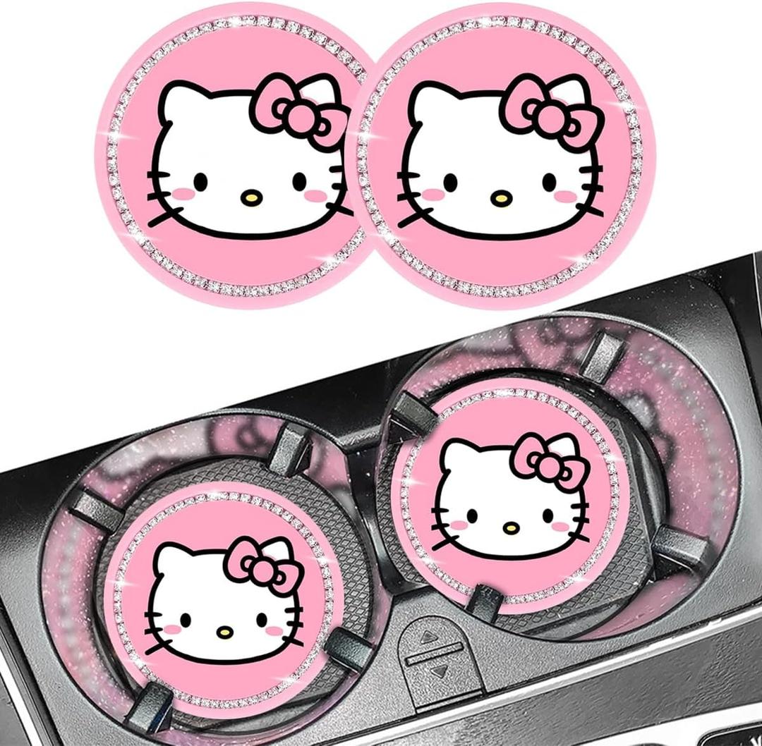 2PCS Cute Kitty Cup Holder Coasters, Black Silicone Anti-Slip Car Coasters,Car Cup Pads,Universal 2.75 Inch
