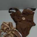 SherryDC One Piece Swimsuit with Cover up Wrap Skirt Sarong Floral Print Plunge V Neck Bathing Suit for Women (Medium, 151-brown)