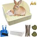 MUYG Rabbit Litter Box Toilet,Bunny Plastic Square Cage Toilet with Grate Rabbits Corner Litter Bedding Small Animal Pet Bunny Box Potty Trainer Pet Pan for Guinea Pig,Ferret,Chinchilla(White)