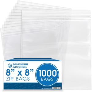 Spartan Industrial - 8” X 8” (1000 Count) 2 Mil Clear Reclosable Zip Plastic Poly Bags with Resealable Lock Seal Zipper