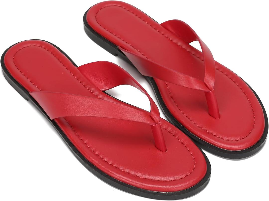 Flip Flops for Women Comfortable Slip on Open Toe Thong Sandals Casual Summer Dress Flats Sandal Shoes. (Red, Us 8.5)