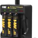 HW 4 Pack Rechargeable Lithium Batteries AA, 1.5V 3500mWh Double A Lithium Ion Batteries with 4-Bay AA/AAA Charger, Long Lasting Power, 2.5H Fast Chrge, 1000+ Cycles Reuseable li-ion AA Batteries Black