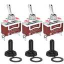 Joinfworld Waterproof Toggle Switch 12V DC 30A On Off On 3 Way SPDT 12 Volt Heavy Duty Marine Toggle Switch 3 Position 3 Pin with Weatherproof Boot Cap Cover for Car Auto Truck Boat - 3 Pack