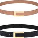 YooAi Womens Leather Belt Skinny Waist Belt for Dresses Jeans Pants with Gold Buckle