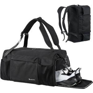 Gym Bag for Men with Shoes Compartment and Wet Pocket Convertible Duffle Bag and Gym Backpack Waterproof Sports Bags for Men with 2 Bottle Holders Multipurpose Weekender Overnight Bag -Black