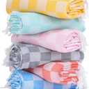 6 Packs Turkish Beach Towel Vacation Essentials Blanket Set Pool Bath Towels Bulk Multipack Travel Sand Free Quick Dry Extra Large Oversized Cute Big Soft Lightweight Compact Checkered Cloud Women (Gz Multicolors Pink)