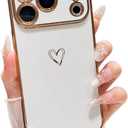 ZTOFERA Designed for iPhone 17 Pro Max Case 6.9 inch,Cute Plating Edge Love Hearts Pattern with Camera Lens Protection Phone Cover for Girls Women,White