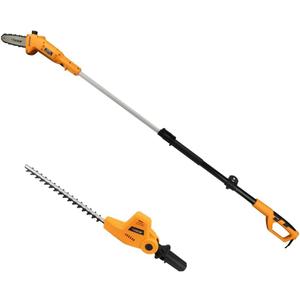 Hoteche 2-in-1 Telescoping Pole Saw & Hedge Trimmer | 500W/700W, 195-253CM, Orange-Black, Color Box
