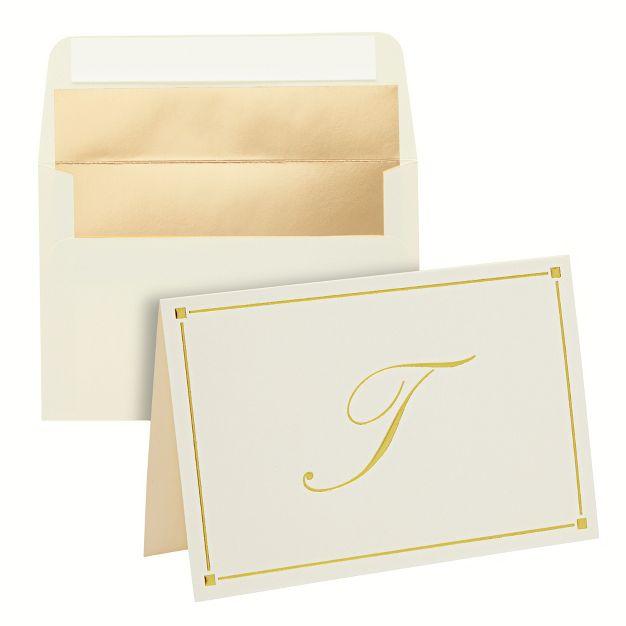 Pipilo Press 24 Pack Ivory Gold Foil Letter Blank Note Cards with Envelopes 4x6, Initial Monogrammed Personalized Stationery Set