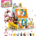 Cat House Building Set, Animal Playground Crossing Toy with 8 Cats and a Doll Minifigures Compatible with Lego Friends Pet Sets, Easter Gift Idea for Girls Kids Aged 6-12