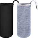 Zhehao 2 Pieces Neoprene Water Bottle Sleeve 18 oz - 19.4 oz Carrier Nylon Bottle Cover for Sport Portable Glass Drink Cup, 550 ml, Black and Grey