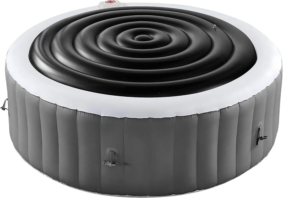 Tlswshsy 5.4 Ft Inflatable Hot Tub Cover- Energy Saving lid for Round Hot Tub- Foldable Protective Rain Overflow Cover for Outdoor Inflatable Hot Tubs (Black)