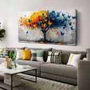 ANCXWOTER Large Tree of Life Wall Art for Living Room Bedroom Office Bathroom Butterfly Artwork Modern Canvas Prints Grey Blue and Yellow Picture Size 30x60