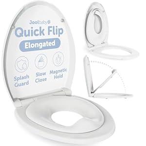 Jool Baby Quick Flip Toilet Seat with Built-in Potty & Splash Guard for Toddler Training, Slow Close (Elongated)