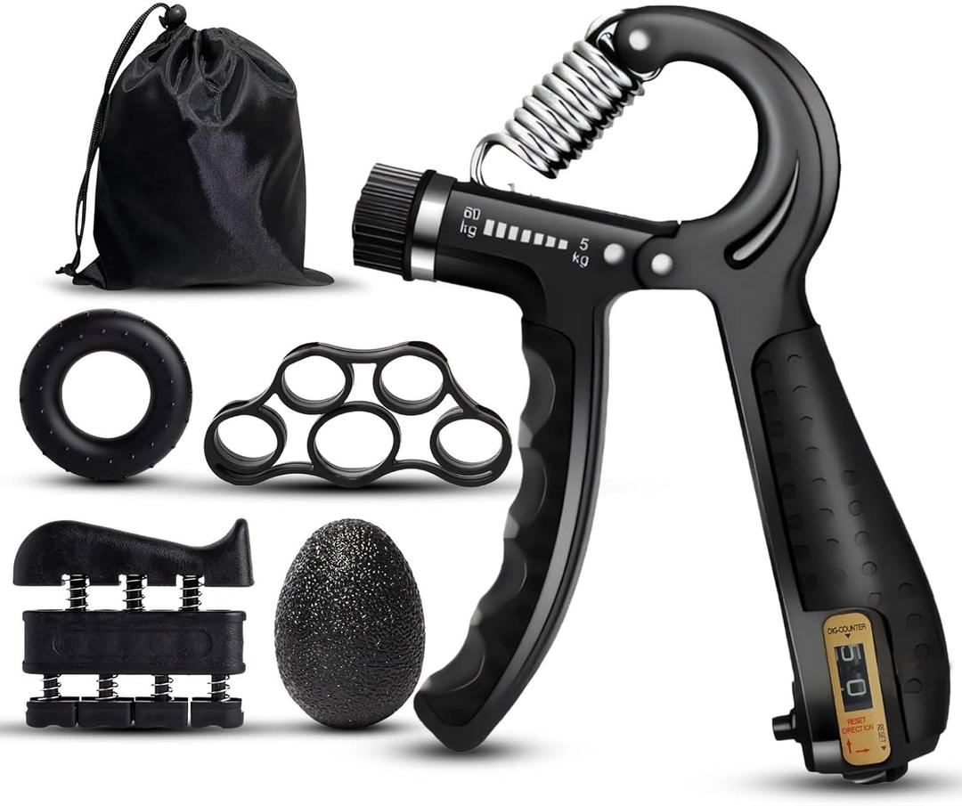 Hand Grip Strengthener Set with Piano Finger Exerciser, Silicone Trainer, Grip Ring, TPE Ball, 5 Pieces