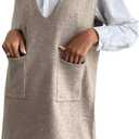 GORGLITTER Women's Sleeveless V Neck Fall Sweater Dress 2025 Dual Pocket Straight Wedding Guest Mini Dresses (Beige, M)