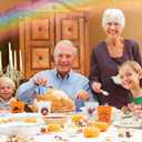 24 Pack Thanksgiving Cups - 16oz Orange & White Plastic Fall Party Cups with Autumn Pumpkin and Turkey Designs, Perfect for Friendsgiving and Holiday Celebrations