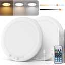 wowatt 10000mAh Rechargeable Ceiling Light with Remote, 3 Color Temperatures & Brightness Dimmable, Wireless Ceiling Light with Magnetic Design, Battery Ceiling Light for Shower Hallway Pantry(2 Pcs)