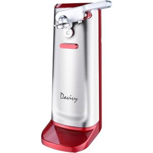 Davivy Electric Can Opener, One Touch Lid Opening, Removable Stainless Steel Cutter and 3-in-1 Design, with Sharpener and Bottle Opener (Stainless Steel-Red)