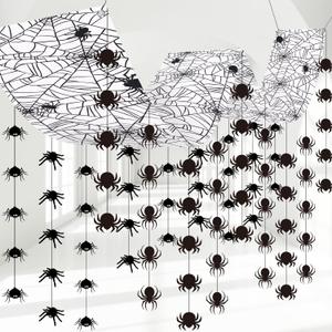 Leinuosen Halloween Spider Banner 144 x 15 Inch Black Spider Web Garland Cobweb Hanging Steamer for Haunted Mansion Halloween Photo Booth Backdrop Party Decoration Supplies