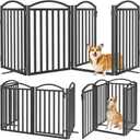 Malier Metal Freestanding Dog Gates with Door, 32'' Height Outdoor Indoor Dog Fences, Extra Wide Foldable Puppy Gate for Stairs (Black, 4 Panels with Door 80''W  32''H)