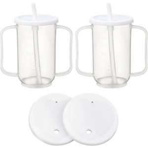 Sliner Adult Sippy Cups for Elderly 12 oz Straw Sippy Cups with 2 Handles No Spill for Adults Spill Proof Dysphagia Cup for Disabled Patients(White)