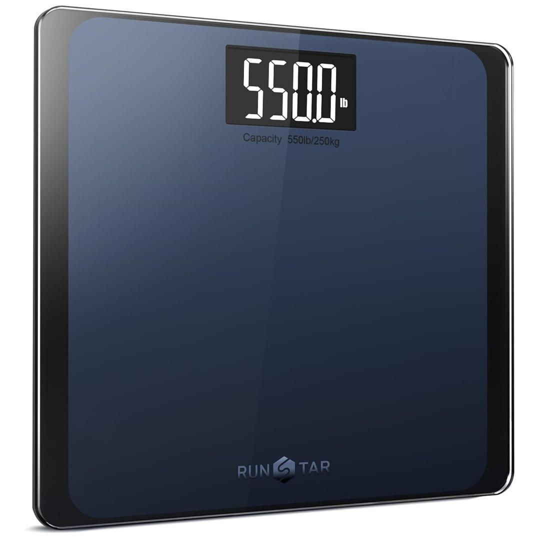 RunStar 550lb Bathroom Digital Scale for Body Weight with Ultra-Wide Platform and Large LCD Display, Accurate High Precision Scale with Extra-High Capacity (Blue Black)