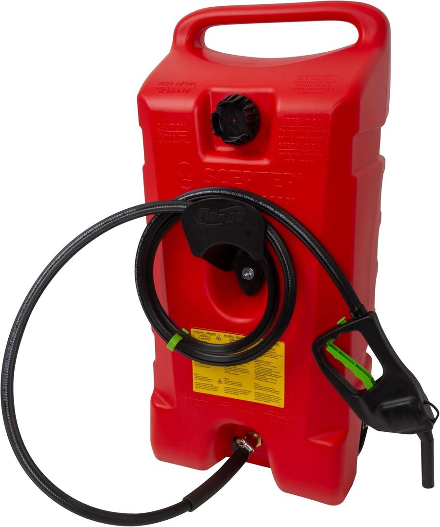Scepter Duramax Flo N Go 14 Gallon (53 Liter) Fueling Station, Portable Gas Caddy and Fuel Transfer Pump with 10' Hose for Lawn Mower, Farm, Marine, and Home Use, Gasoline Only, Red (2024 Version)