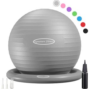 Anti-Burst and Slip Resistant Exercise Ball - Yoga, Fitness, Birthing Ball With Quick Pump, 2,000-Pound Capacity, Multiple Colors and Sizes (Gray)