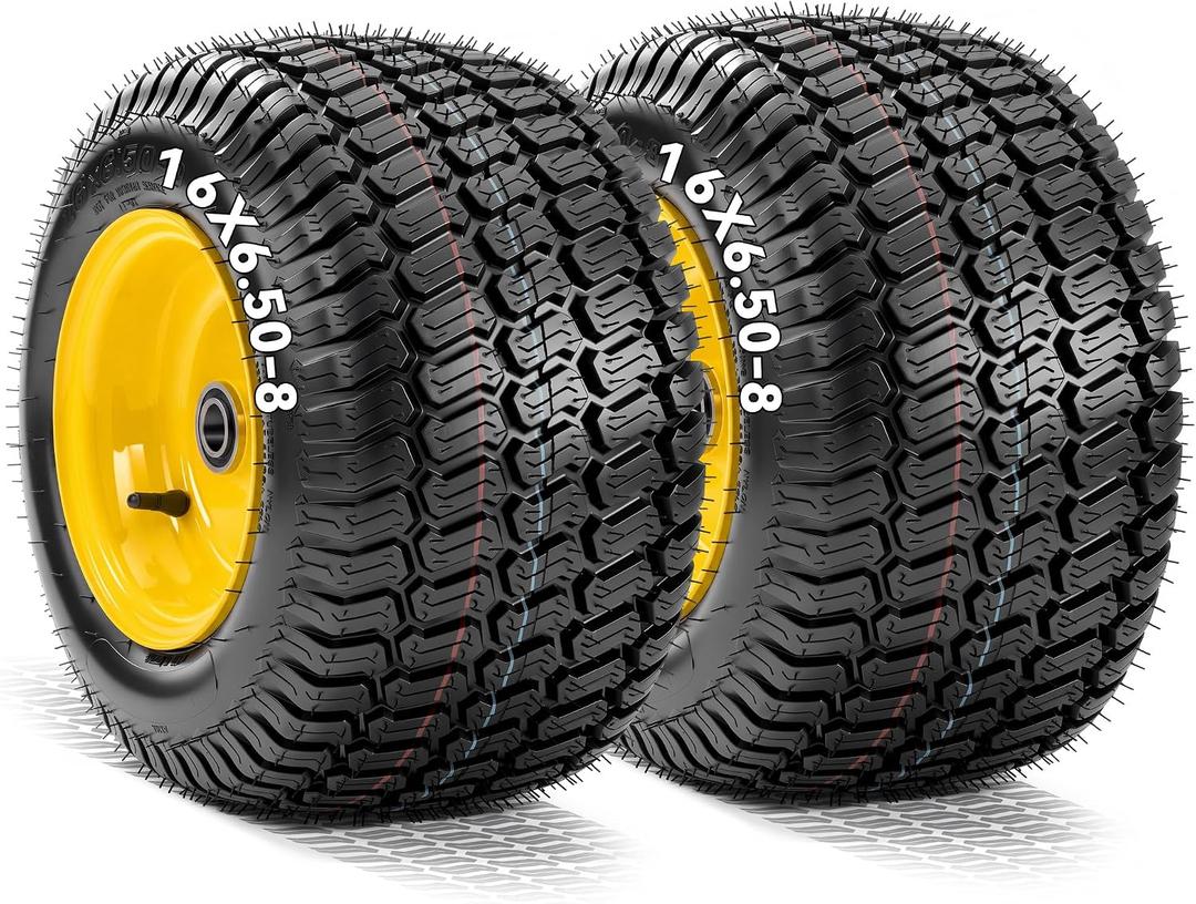 YITAMOTOR 16x6.50-8 Tubeless Lawn Mower Tires & Wheels Assemblies, 16x6.5-8 TL/Offset Hub