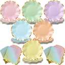 Havawish 48 Pcs Pastel Plates and Napkins Party Supplies 8'' Dessert Rainbow Paper Plates with Foil Edge Scalloped Tea Party Decorations Cake Disposable Dinnerware Set for Birthday Bridal Wedding