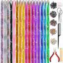 Hair Tinsel Kit (48 Inch, 16 Colors, 3200 Strands), Glitter Sparkling Tinsel Hair Extensions with Tools, Heat Resistant Fairy Hair Tinsel Kit for Women Girls Cosplay Party Festival Hair Accessories