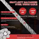Steel Winch Cable,3/8" x 50' Wire Rope with Swivel Hook,17637 Lbs Breaking Strength,6x19 Strand Core Steel Towing Cable for Tow Truck,Crane,Wrecker