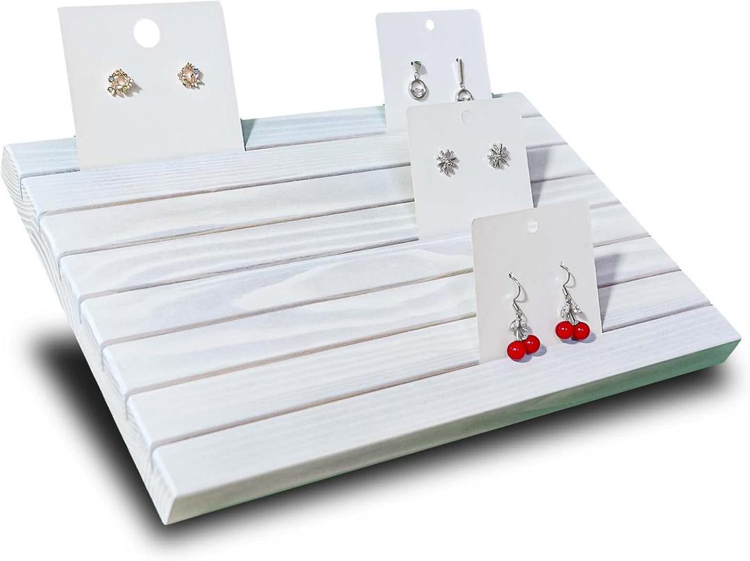 Wooden Portable Earring Display Stand Greeting card Business Card display Stand Earring card holder display stand for vendors Earring Cardboard for Selling Vintage White