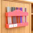 9.8" Acrylic Straw Holder for Cabinet Door - Straw Organizer with Ultra-Sticky Adhesive, Kitchen & RV Essensials, 5-Compartment Storage for Reusable Straws & Brushes, Colored Pencils, Markers (Pink)