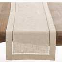 Saro Lifestyle Poly and Linen Blend Hemstitched Table Runner with Hemstitch Border, 16"x120", Natural