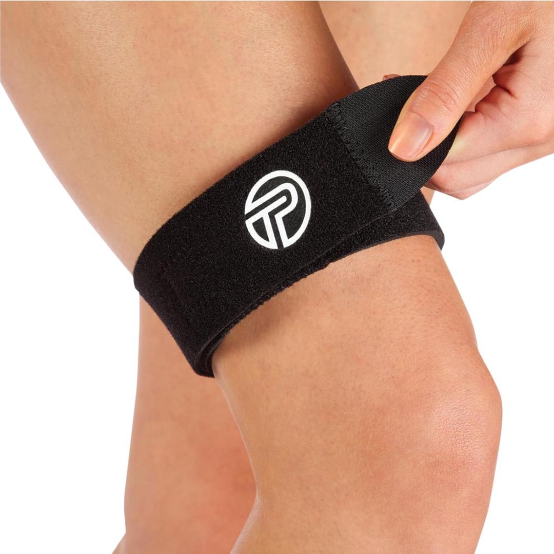 Pro-Tec Athletics IT Band Compression Wrap, Knee Brace, Compression Wraps, Knee Strain, Knee and Outside of Knee Support, Iliotibial Band Syndrome, Adjustable, Men & Women, Working Out, Small-Large (Black)