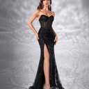 Women's Elegant Strapless Maxi Prom Dress Evening Gowns with Slit (Black, S)