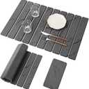 2 PCS Large Stone Dish Drying Mat for Kitchen Counter, Marbled Quick Dry Stone Dish Mats, Diatomaceous Earth Drying Pad, Foldable and Super Absorbent Dish Drying Stone Mat (Dark Gray 24"×16" & 8"×4")