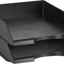 Amazon Basics Rectangular Stackable Desk Organizer Office Letter Tray, File Storage, Paper Organizer, Black, 2-Pack