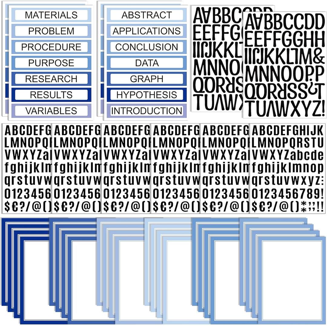 PerKoop 36 Sheets Science Fair Board Poster Boards Supplies 24 Self Adhesive Presentation Subtitles 4 Science Fair Project Titles 8 Personalized Letter Sticker for Classroom(Gradient Blue)