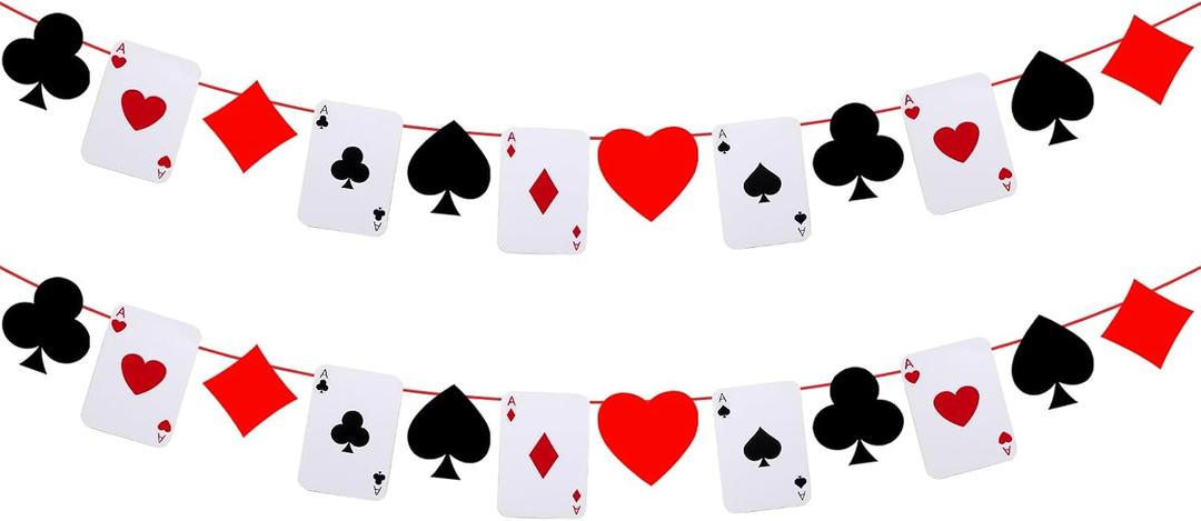 Sherr 2 Pcs Poker Theme Party Decorations 10 ft Pre-strung Poker Birthday Banner Hanging Dice Garland for Game Night Bachelorette Theme Party Favors Graduation Supplies (Classic Style)
